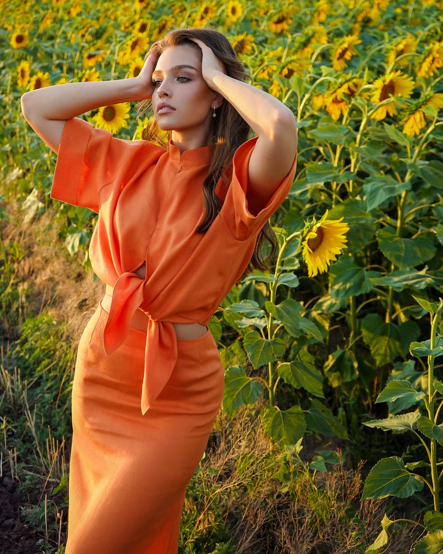 Front Tie Shirt in Orange