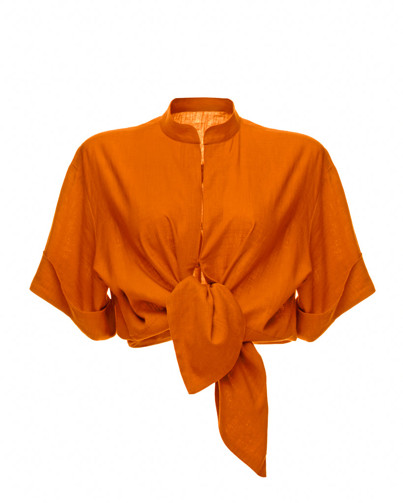 Front Tie Shirt in Orange