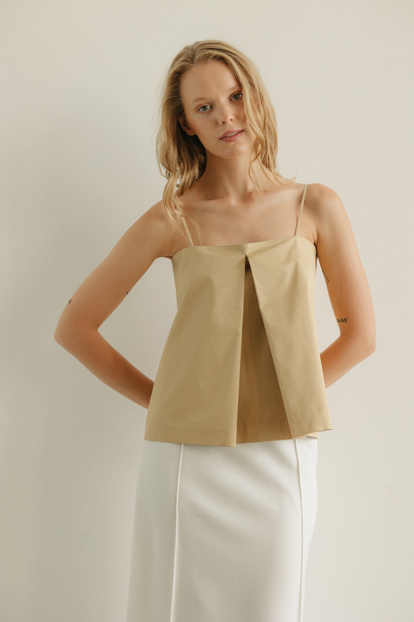 Pleat Beige Top