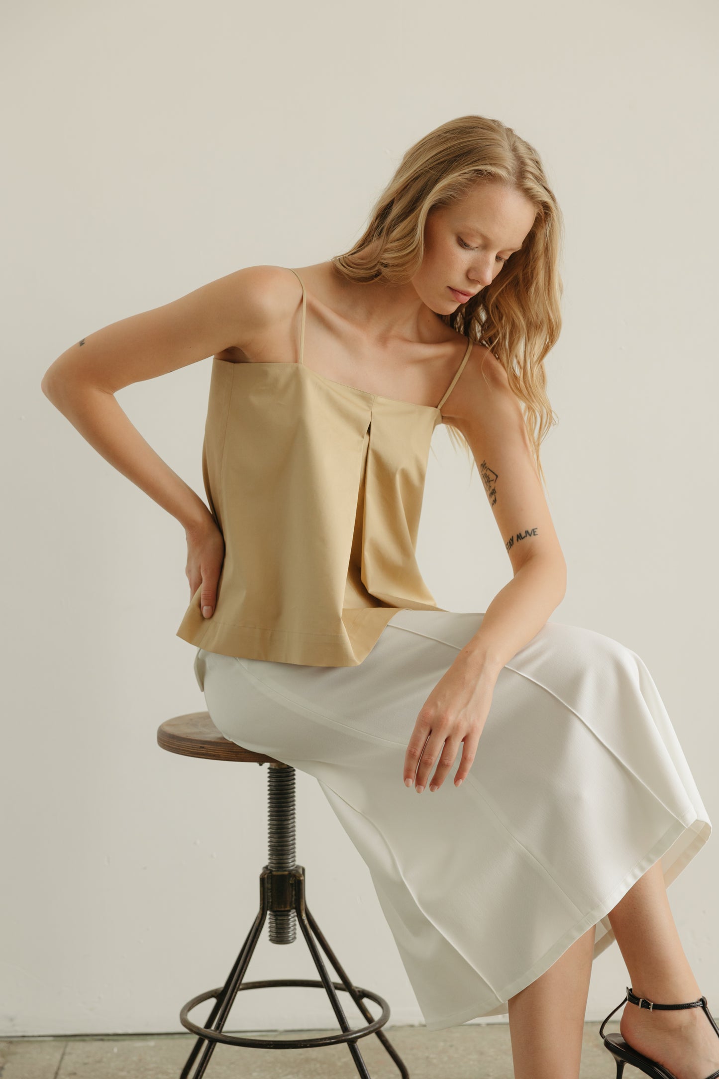 Pleat Beige Top