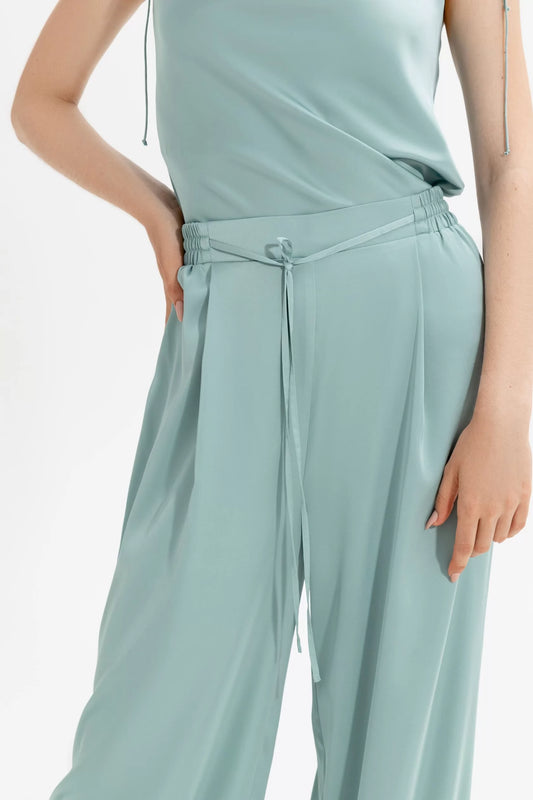 Silk Wide Leg Mint Pants